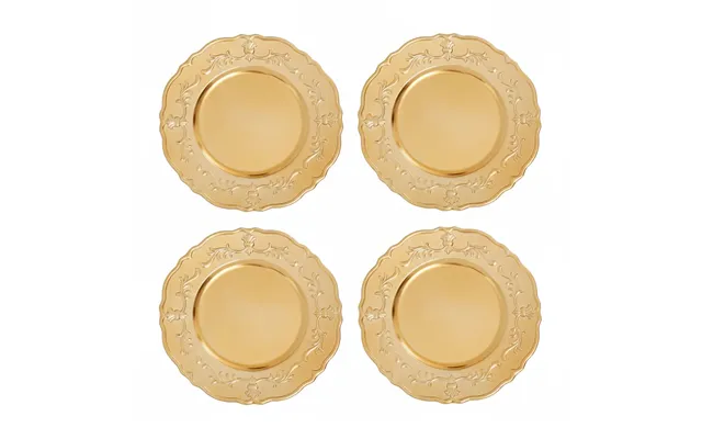 Set Of Four 33cm Dia Gold Finish Baroque Charger Plates