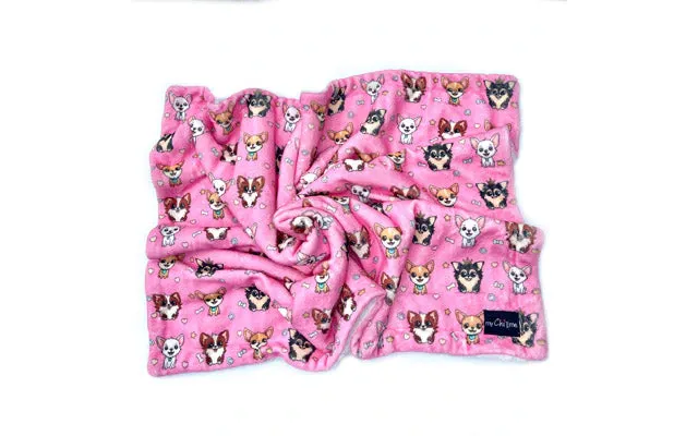 Signature Pink Chihuahua Print Exclusive Soft Cosy Fleece Blanket By My Chi And Me