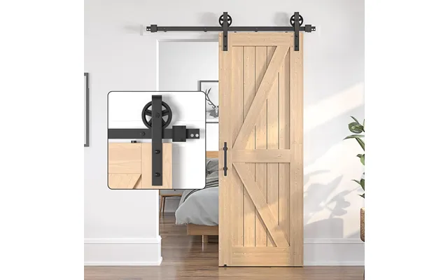 Sliding Barn Door Kit 7ft Heavy Duty Large Wheel Black Steel Track Sankeytew