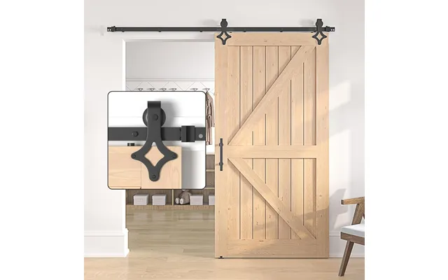 Sliding Barn Door Kit 7ft Heavy Duty Rhombic Black Track Without Door Sankeytew