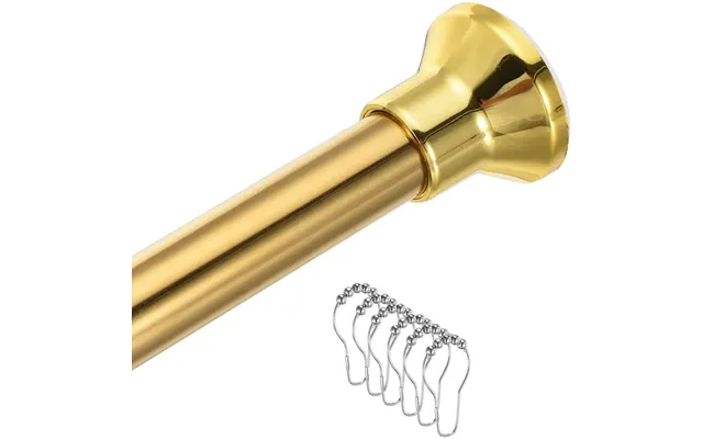 Spring Tension Shower Curtain Rod 70-120cm Adjustable With Rings Gold