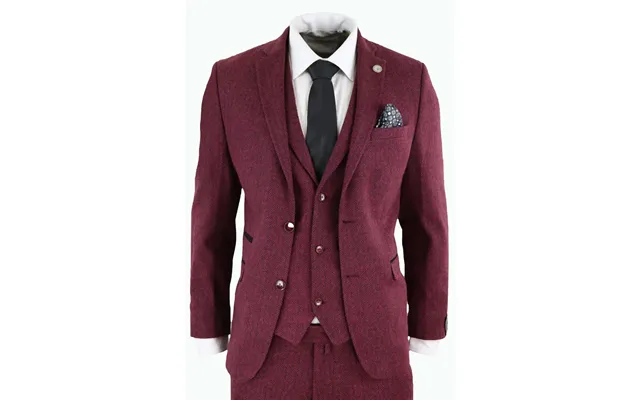 Stz11 - Men's Wool 3 Piece Suit Tweed Burgundy Black Classic
