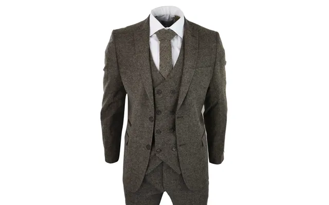 Stz31a - Men's Wool 3 Piece Suit Double Breast Waistcoat Tweed Blinders Classic 1920s Oak