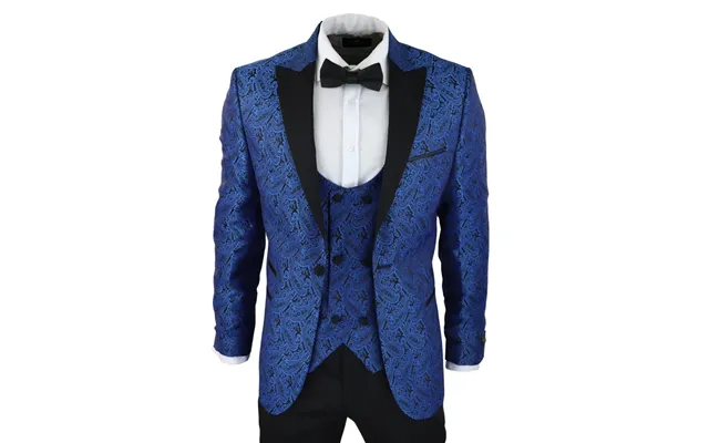 Stz60 - Men's Black Blue Paisley Tuxedo Blazer And Waistcoat Dinner Jacket Satin
