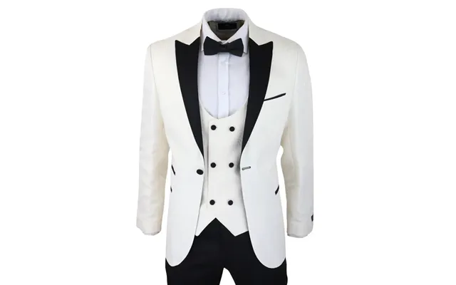 Stz61 - Men's Ivory Black Paisley Tuxedo Blazer And Waistcoat Dinner Jacket Satin