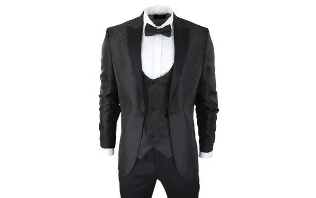 Stz62 - Men's Black Paisley Tuxedo Blazer And Waistcoat Dinner Jacket Satin