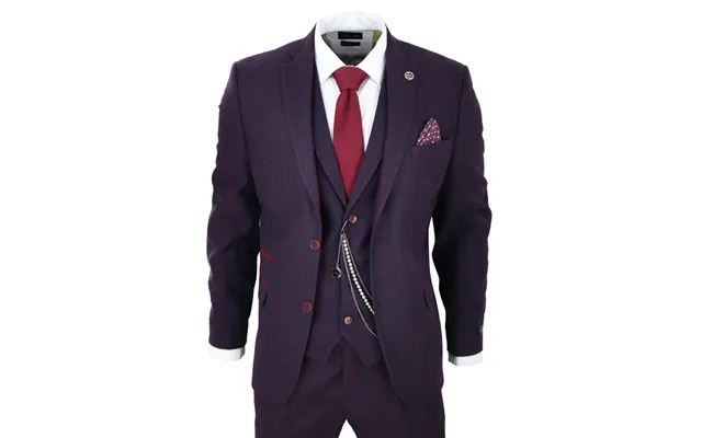Stz70 - Men's 3 Piece Suit Wool Tweed Plum Wine Check 1920s Gatsby Formal Dress Suits