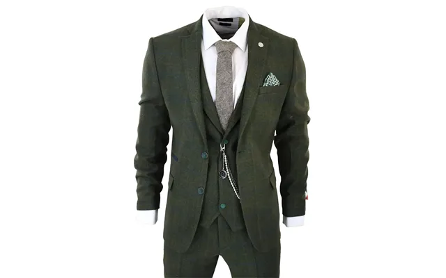Stz71 - Men's 3 Piece Suit Wool Tweed Green Blue Brown Check 1920s Gatsby Formal Dress Suits