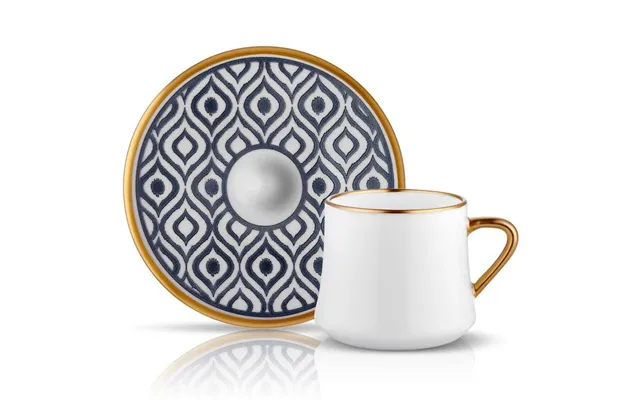 Sufi Hd Tea Cup And Saucer Ikat - Anthracite Mat Gold