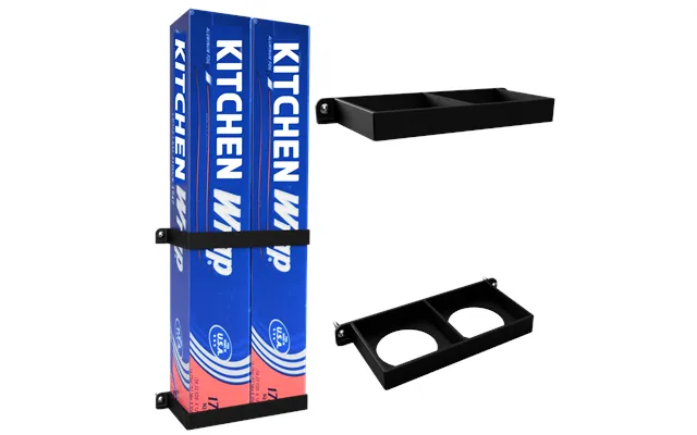 Tin Foil Cling Film Grease Proof Paper Mount Bracket Holder Organiser For Kitchen Cupboard Storage Extra Large - Black