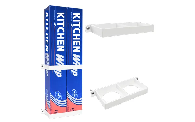 Tin Foil Cling Film Grease Proof Paper Mount Bracket Holder Organiser For Kitchen Cupboard Storage Extra Large - White