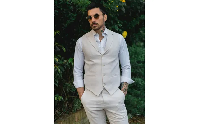 Tp-10 - Men's Summer Suit Waistcoat Trousers Linen Formal Cream Beige Wedding