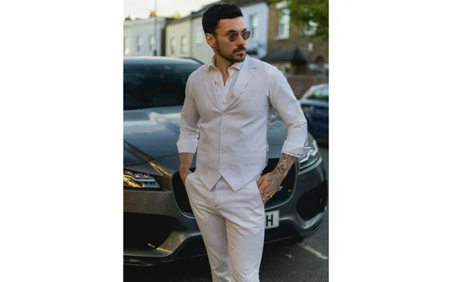 Tp-11 - Men's Summer Suit Waistcoat Trousers Linen Formal Light Grey Wedding