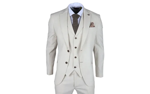 Tp-21 - Men's Beige 3 Piece Linen Summer Wedding Suit