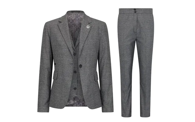 Tpw51 - Women's Grey 3 Piece Prince Of Wales Check Suit
