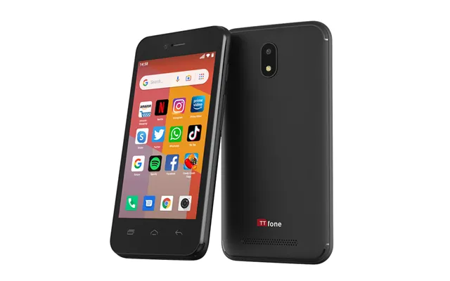 Ttfone Black Tt20 Dual Sim High-tech Smartphone Mains Charger & Giff Gaff Pay As You Go Sim Card