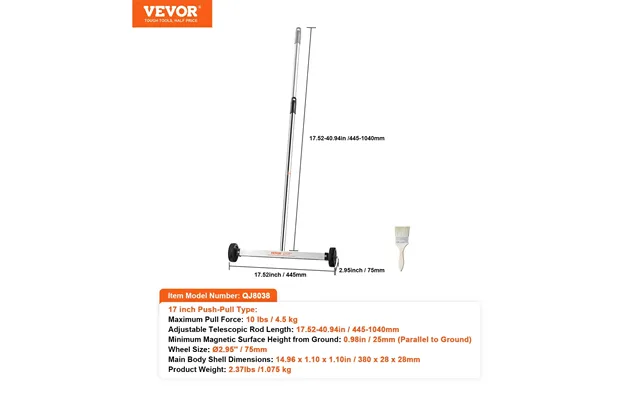 Vevor Magnetic Sweeper With Wheels 15inch Mini Magnetic 8 Lbs Pickup To Pick Up Nails And Screws Easy Cleanup Of Worksho