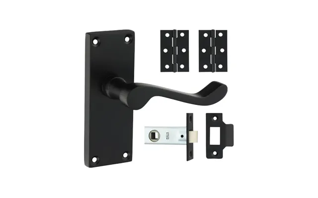 Victorian Scroll Latch Door Pack Matt Black Door Handle Hinges Latch