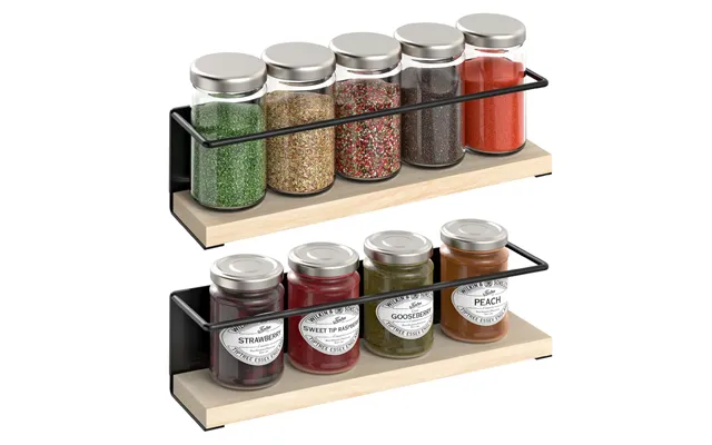 Vinsani 2pc Magnetic Spice Rack Wooden Shelf 1010420 product image