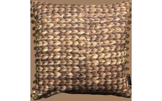 Water Hyacinth Print Cushion Velvet Pom Poms