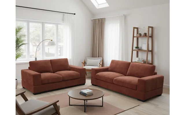 Westminster 3 2 Sofa Set Plush Fabric, Deep Comfort, Contemporary Style - Berry Red