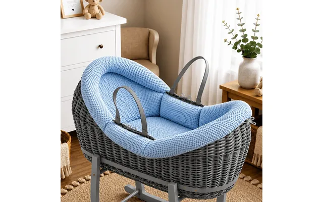 Wicker Pod Baby Deluxe Moses Basket-no Stand Included - Grey Waffle Blue