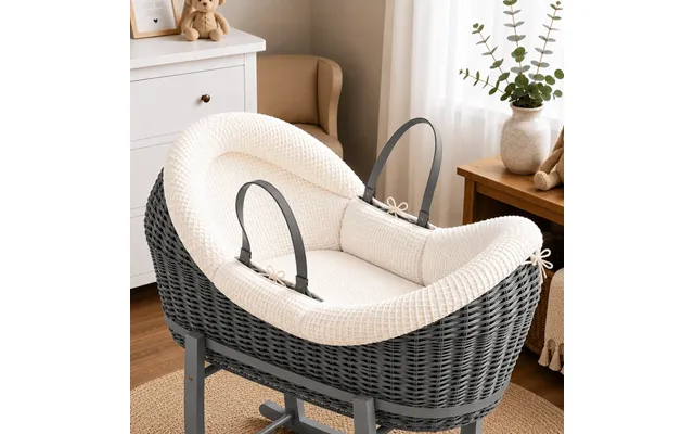 Wicker Pod Baby Deluxe Moses Basket-no Stand Included - Grey Waffle Cream