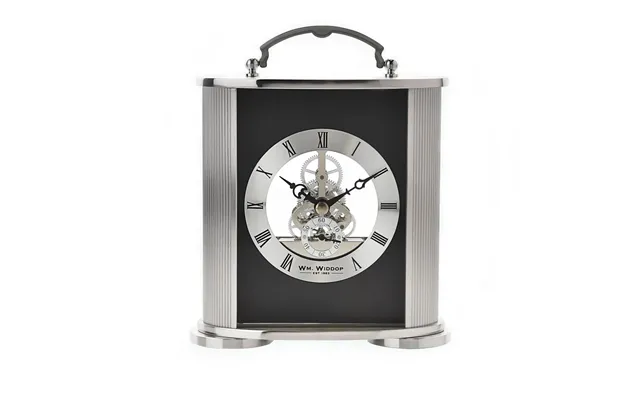 Wm. Widdop Silver & Black Mantel Clock Skeleton Movement