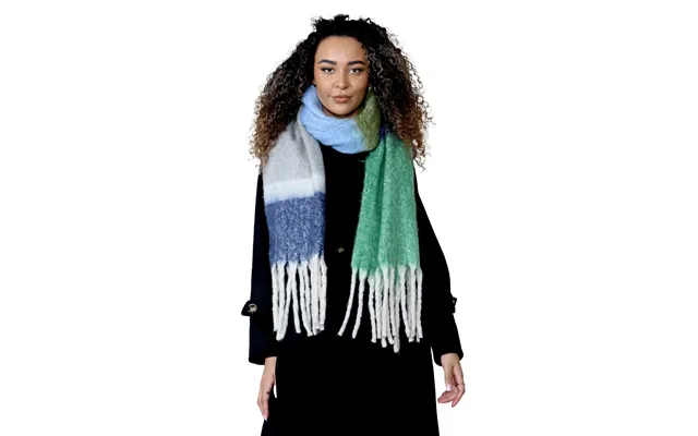 Women’s Green Blue Chunky Knit Bright Plaid Blanket Scarf Long Winter Wrap Warm Striped Shawl With Tassels Gift For Ladi