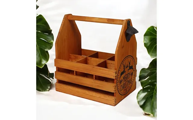 Wooden 6 Bottle Holder With Metal Opener