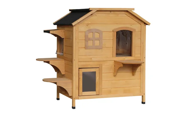 Wooden Cat House Cat Cave Pet Shelter Condos Outdoor Natural Wood Finish