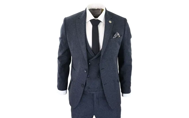 Ws25 - Men's 3 Piece Tweed Suit Blue Double Breasted Waistcoat