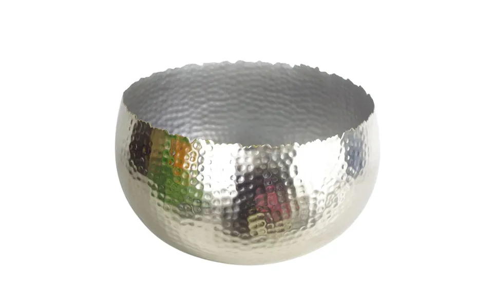 Xl Metal Bowl Planter 32x20cm Hammered Silver Color, Curvy Edge - Handcrafted, Rustic Finish
