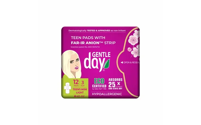 Gentle Day Organic Teens Mini Light Flow Pads With Far-ir Anion Strip 12pcs