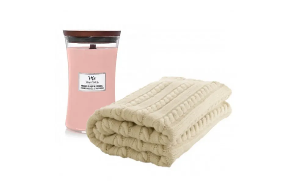 Klipshop Classic Style Blanket And Woodwick Candle Set In A Gift Box Pressed Blooms & Patchouli