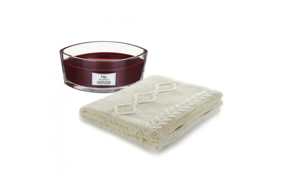 Klipshop Diamond Aran Blanket And Woodwick Candle Set In A Gift Box Elderberry Bourbon