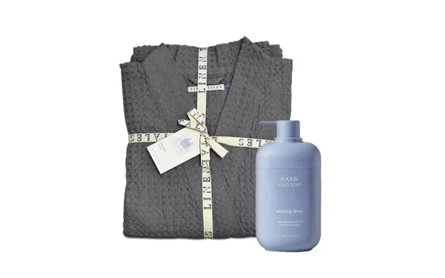 Klipshop Linen Tales Dark Grey Linen & Cotton Honeycomb Waffle Bathrobe Haan Soap S-m