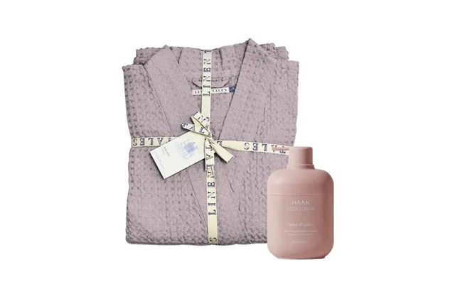 Klipshop Linen Tales Powder Linen & Cotton Honeycomb Waffle Bathrobe Haan Body Lotion L-xl