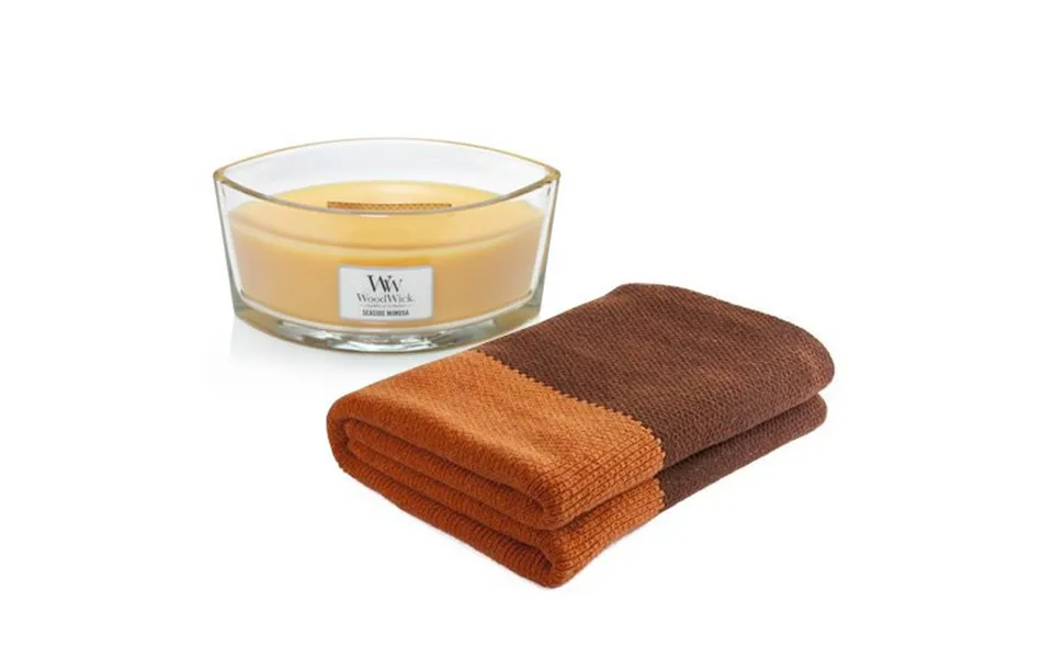 Klipshop Natural Style Blanket And Woodwick Candle Set In A Gift Box Seaside Mimosa