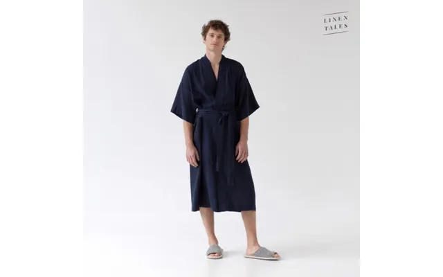 Linen Tales Bilberry Blue Linen Summer Bathrobe L-xl
