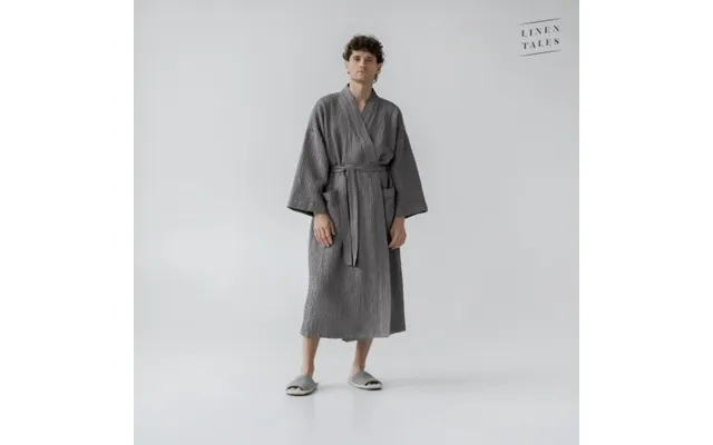 Linen Tales Dark Grey Linen & Cotton Honeycomb Waffle Bathrobe L-xl