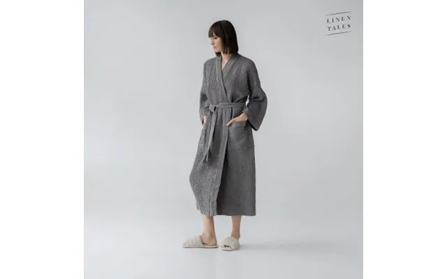 Linen Tales Dark Grey Linen & Cotton Honeycomb Waffle Bathrobe S-m