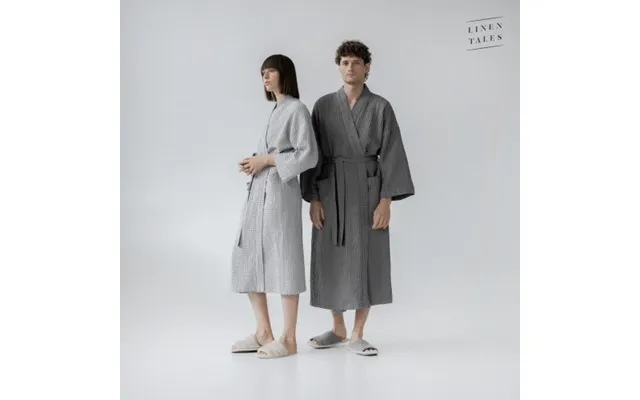 Linen Tales Light Grey Linen & Cotton Honeycomb Waffle Bathrobe S-m