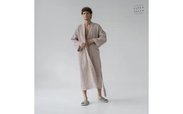 Linen Tales Powder Linen & Cotton Honeycomb Waffle Bathrobe L-xl