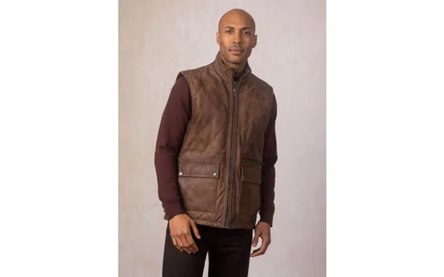 Grike Leather Gilet In Dark Camel