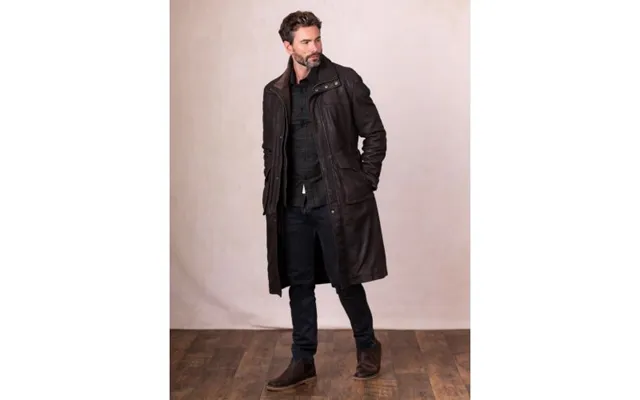 Kielder Long Leather Coat In Brown