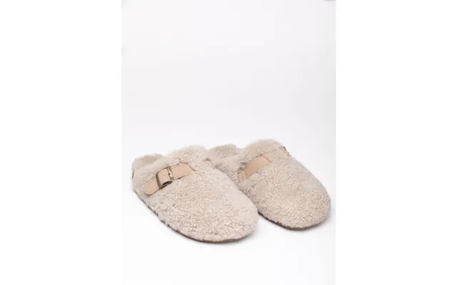 Sheepskin Wool Buckle Clog Slippers In Grey