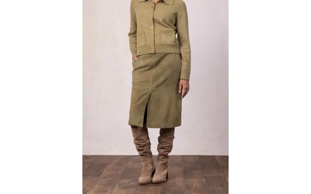 Skelwith Suede Pencil Skirt In Olive Green