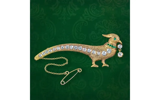 Antique Edwardian Pheasant Brooch Diamond Emerald 18ct Gold product image