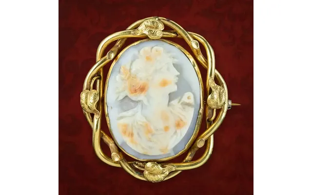 Antique Victorian Cameo Brooch 9ct Gold Frame With Locket And Box product image